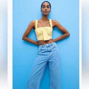 zara gingham yellow top